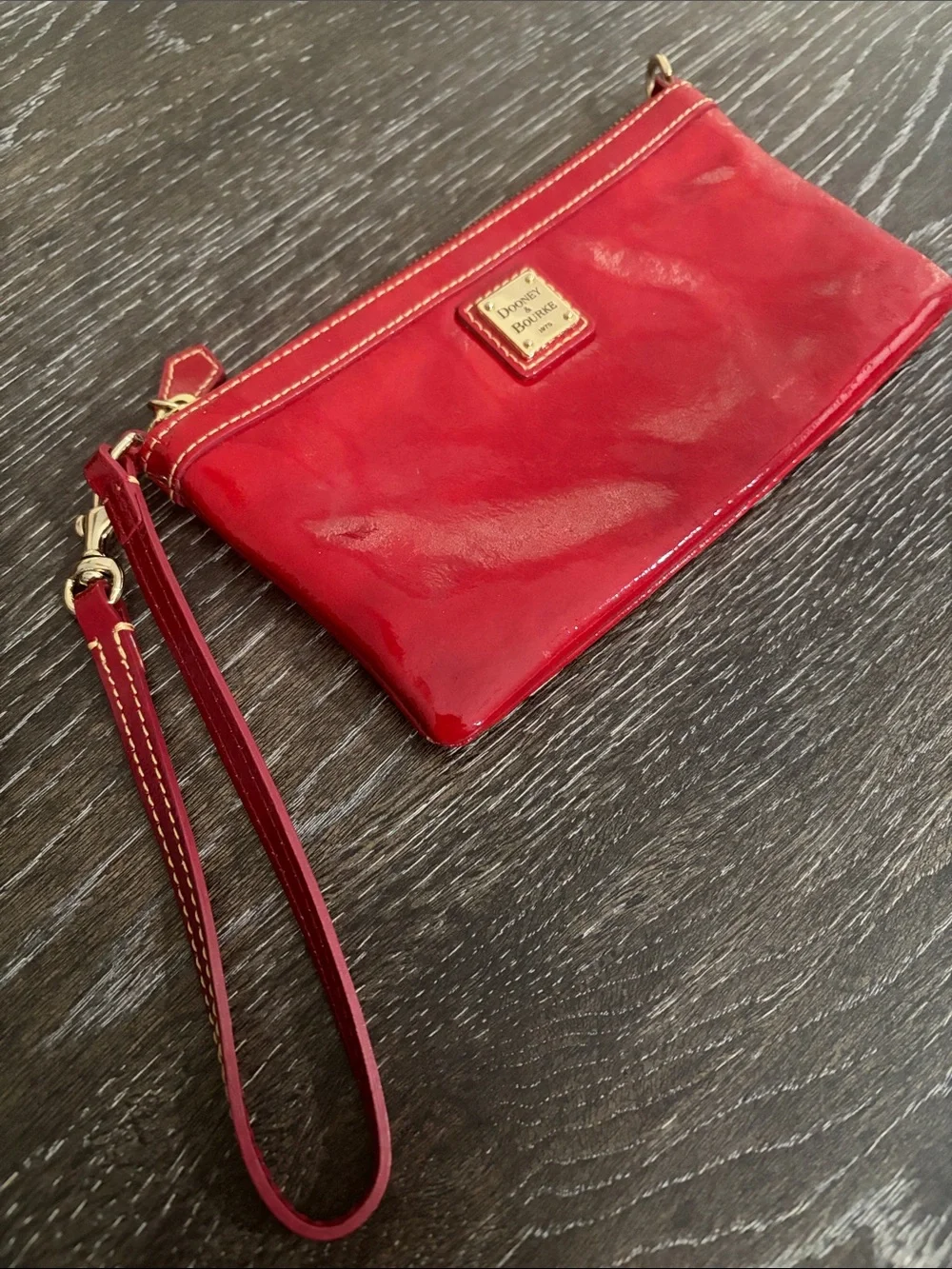 Dooney & Bourke Slim Wristlet Top Zip Patent Leather Cherry Red